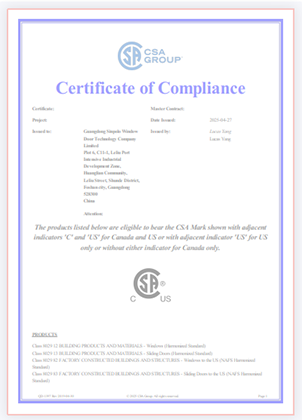 ​Aoho Doors & Windows Achieves Prestigious CSA Certification, Strengthening Global Compliance in Building Materials